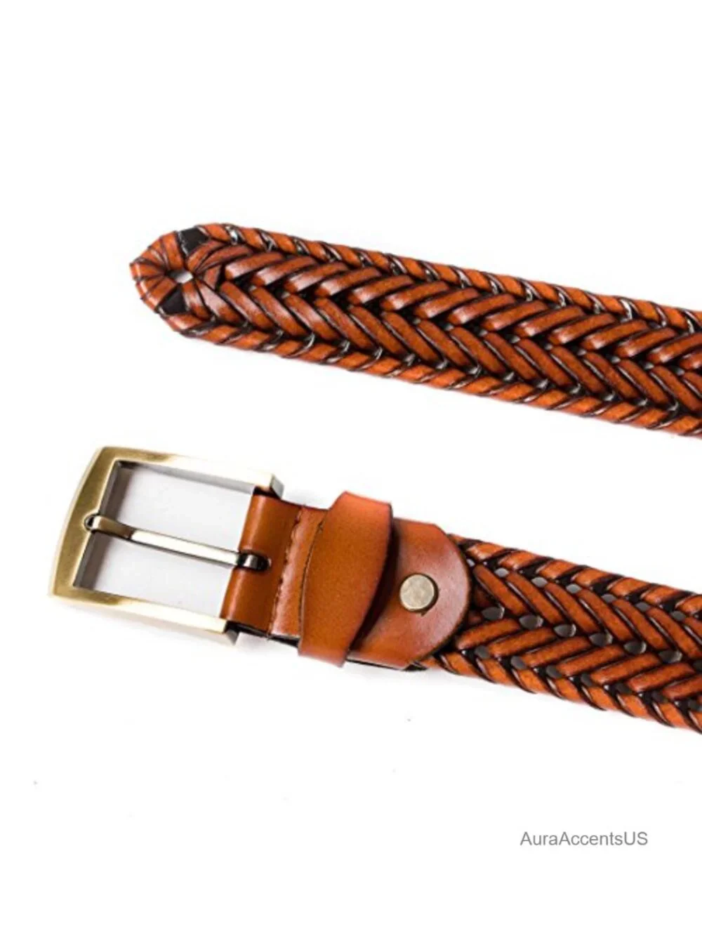 Men's Genuine Leather Braided Woven Belt 35mm Pin Buckle Casual Dress